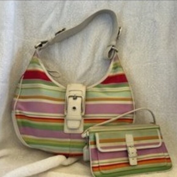 Coach Hampton Multicolor Striped Hobo Bag w/ Wallet - Picture 1 of 4